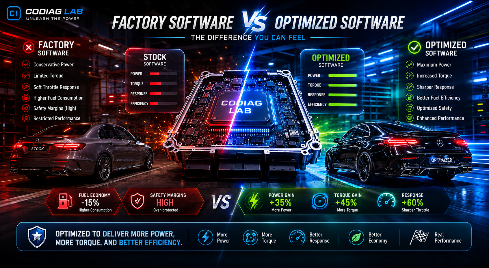 Vergleich zwischen Seriensoftware und optimierter Weichware